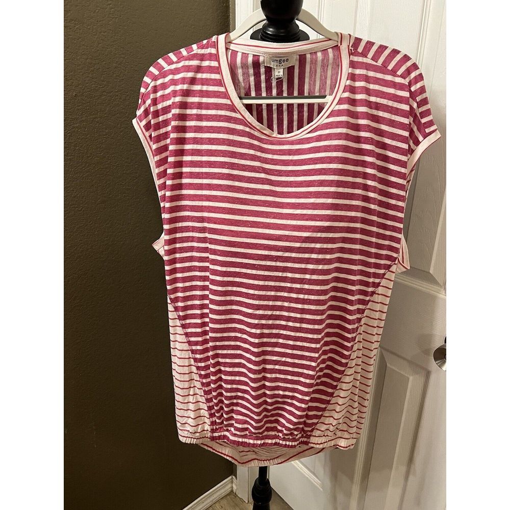 Umgee Pink Striped Tunic Top Elastic Hem Small